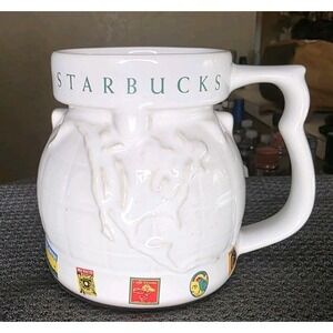 Vintage STARBUCKS World Globe Ceramic Travel Mug Coffee Cup 16oz Large Handle
